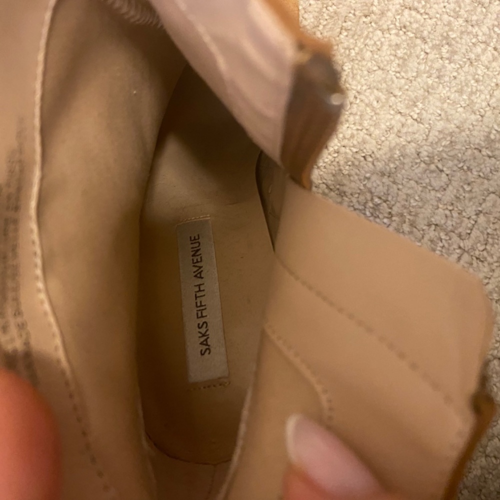 Saks Fifth Avenue Tan Suede Pointed Toe Block Heel Ankle Boots - Picture 8 of 9